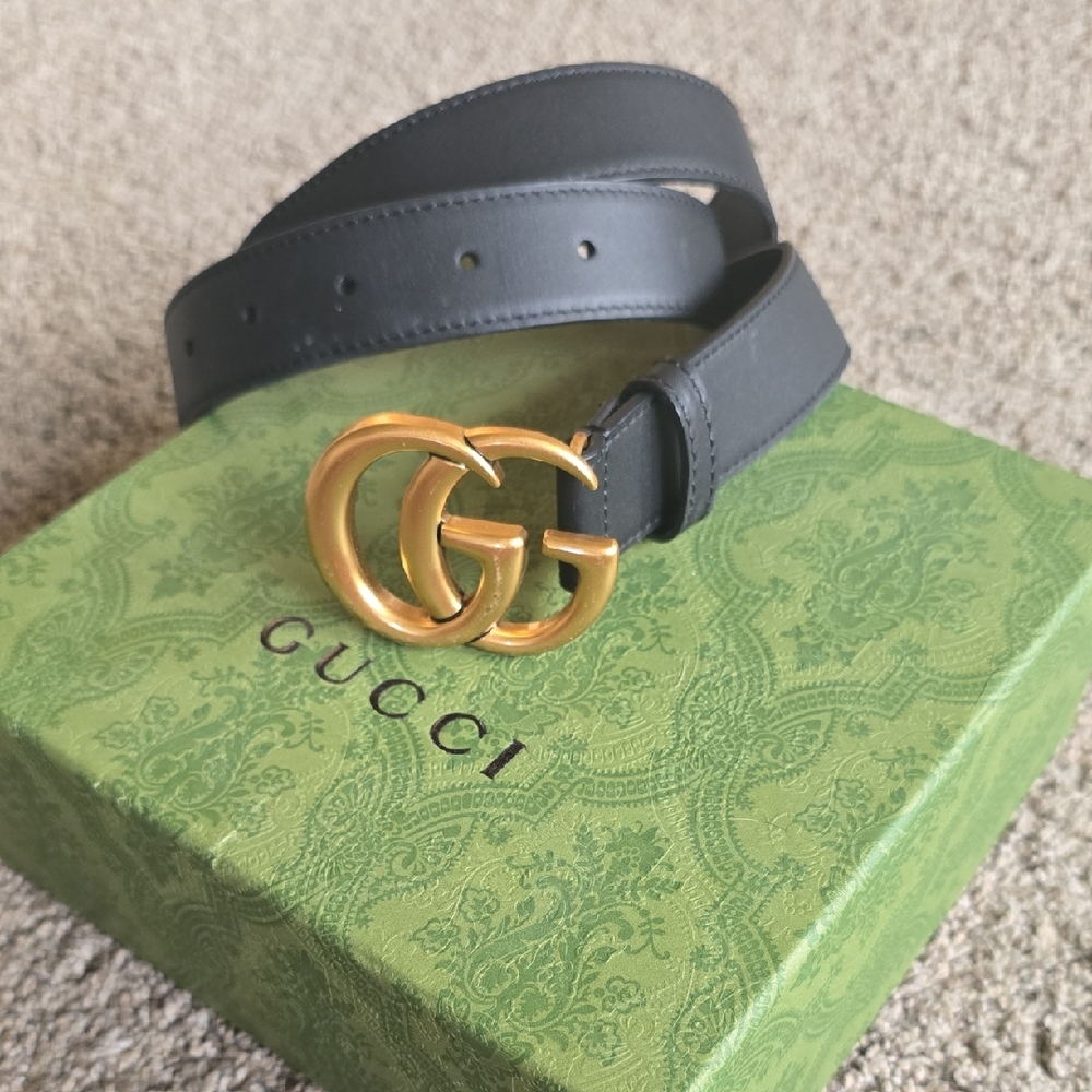 Gucci Black Belt with Gold GG Buckle